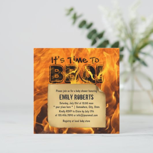 Hot-Burning Fire BBQ Baby Shower-uitnodigingen Kaart (Staand voorkant)