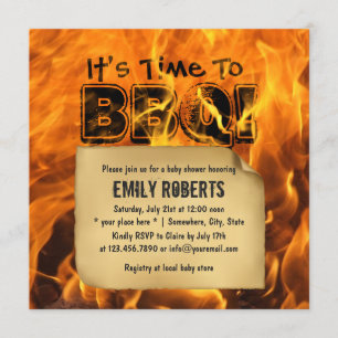 Hot-Burning Fire BBQ Baby Shower-uitnodigingen Kaart
