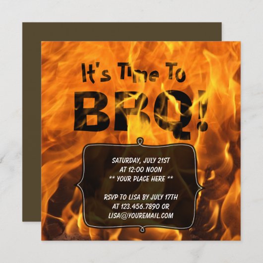 Hot Burning Fire BBQ Summer Party - Uitnodiging (Voorkant / Achterkant)