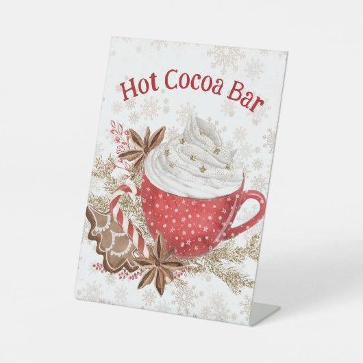 Hot cacao bar kerst partij teken reclamebord met voetstuk (Voorkant)