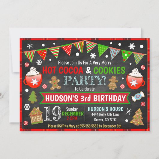 Hot-cacao- en cookie-kerstuitnodiging kaart (Voorkant)