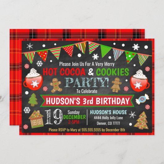 Hot-cacao- en cookie-kerstuitnodiging kaart (Voorkant / Achterkant)