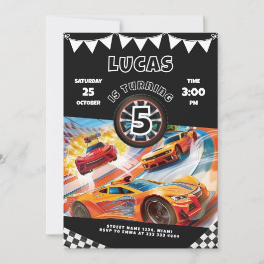 Hot Cars Race Verjaardagsfeestje Uitnodiging (Voorkant)