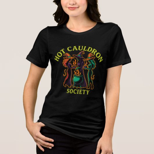 Hot Cauldron Society | Retro Witch Coven Halloween Tri-Blend Shirt (Voorkant)