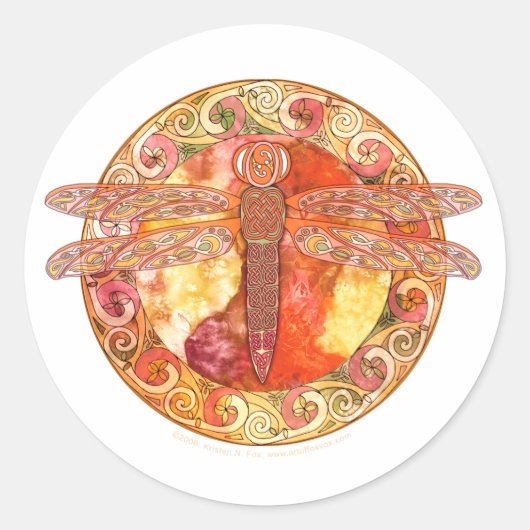 Hot Celtic Dragonfly Ronde Sticker (Voorkant)