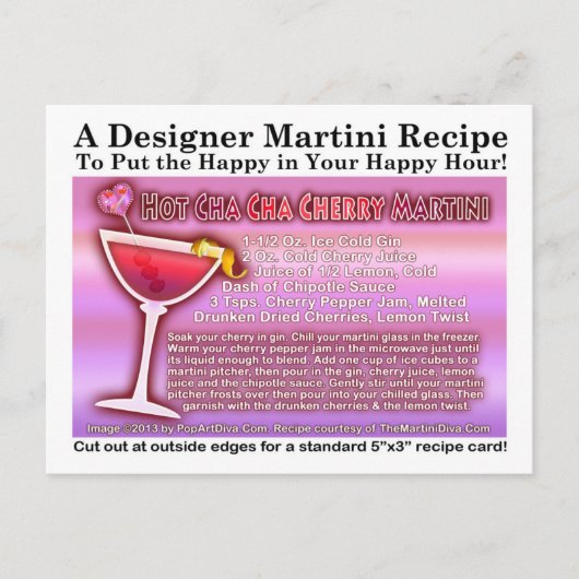 HOT CHA CHA CHERRY MARTINI RECEPT BRIEFKAART (Voorkant)