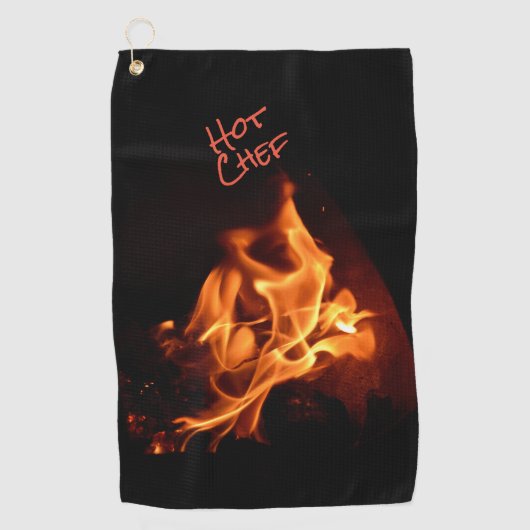 Hot Chef Blazing Flames Fire BBQ Grilling Towel Golfhanddoek (Voorkant)