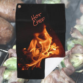 Hot Chef Blazing Flames Fire BBQ Grilling Towel Golfhanddoek