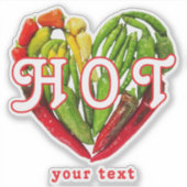 Hot chili pepers hart aangepaste tekst of naam sticker (Voorkant)