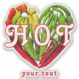 Hot chili pepers hart aangepaste tekst of naam sticker