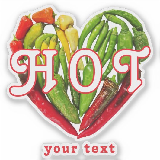Hot chili pepers hart aangepaste tekst of naam sticker (Voorkant)