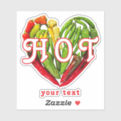 Hot chili pepers hart aangepaste tekst of naam sticker (Vel)