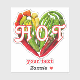 Hot chili pepers hart aangepaste tekst of naam sticker