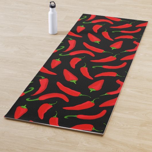 Hot Chili Pepper Cartoon Zwart Rood Patroon Yogamat (In situ)