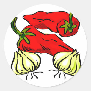 Hot Chili Pepper en uien grafische kaart Ronde Sticker