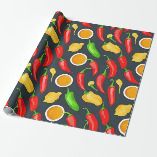 Hot Chili Peppers Patroon Cadeaupapier (Uitgerold)
