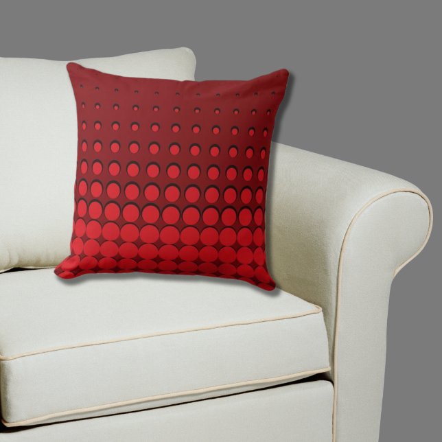 Hot Chili Red & Black Halftone Stippen Kussen (Red Pillow Halftone Pattern)