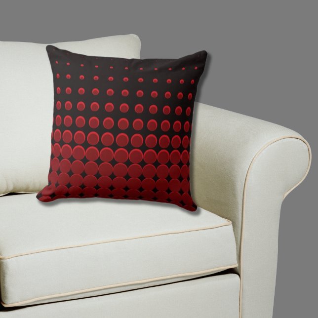 Hot Chili Red & Black Oplopende Stippen Kussen (Red & Black Pillow Halftone Pattern)
