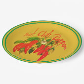 Hot Chili Red Peppers op Mosterd Achtergrond Tekst Papieren Bordje (Gekanteld)