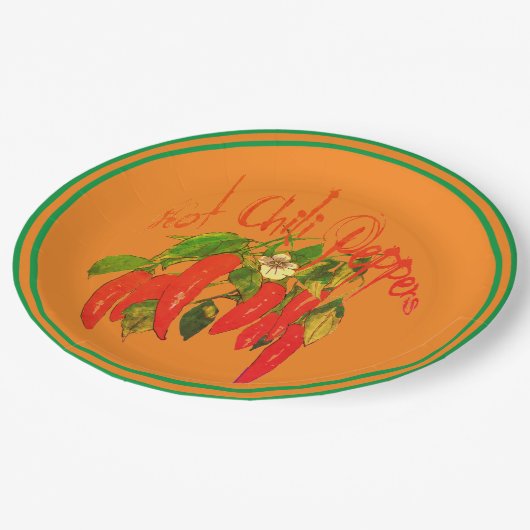 Hot Chili Red Peppers Terra Cotta Achtergrond Papieren Bordje (Gekanteld)