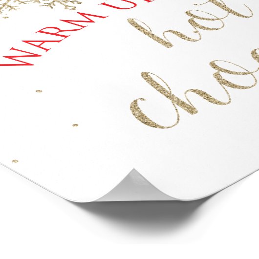 Hot Chocolade Bar Gold Snowflake Red Sign. Poster (Hoek)