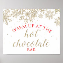 Hot Chocolade Bar Gold Snowflake Red Sign.