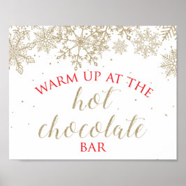 Hot Chocolade Bar Gold Snowflake Red Sign. Poster