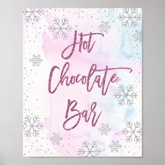 Hot Chocolade Bar Snowflake Glitter Magenta Poster (Voorkant)