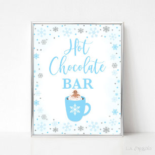Hot Chocolade Bar Winter Blauw Sneeuwvlokken Teken Poster