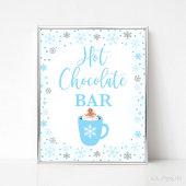 Hot Chocolade Bar Winter Blauw Sneeuwvlokken Teken Poster