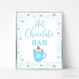 Hot Chocolade Bar Winter Blauw Sneeuwvlokken Teken Poster