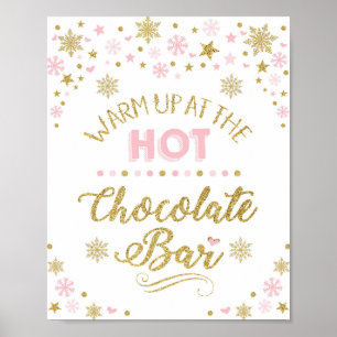 Hot Chocolade Bar Winter Snowflake Pink Gold Party Poster