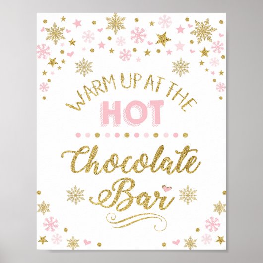 Hot Chocolade Bar Winter Snowflake Pink Gold Party Poster (Voorkant)