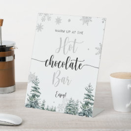 Hot Chocolade Bar, zilverwinterbord Reclamebord Met Voetstuk