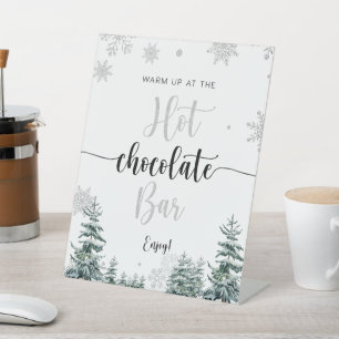 Hot Chocolade Bar, zilverwinterbord Reclamebord Met Voetstuk