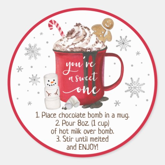 Hot Chocolade Bomb Hot Cocaca Bomb Instruction Ronde Sticker (Voorkant)