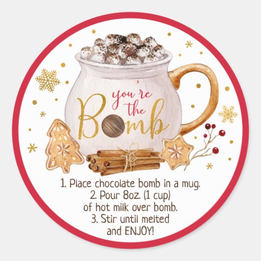 Hot Chocolade Bomb Hot Cocaca Bomb Instruction Ronde Sticker (Voorkant)