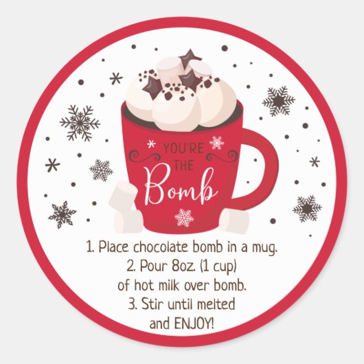 Hot Chocolade Bomb Hot Cocaca Bomb Instruction Ronde Sticker (Voorkant)