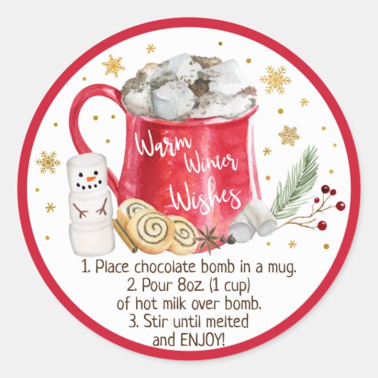 Hot Chocolade Bomb Hot Cocaca Bomb Instruction Ronde Sticker (Voorkant)