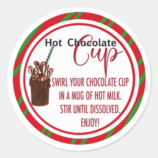 Hot chocolade cup label, kerstlabel ronde sticker (Voorkant)