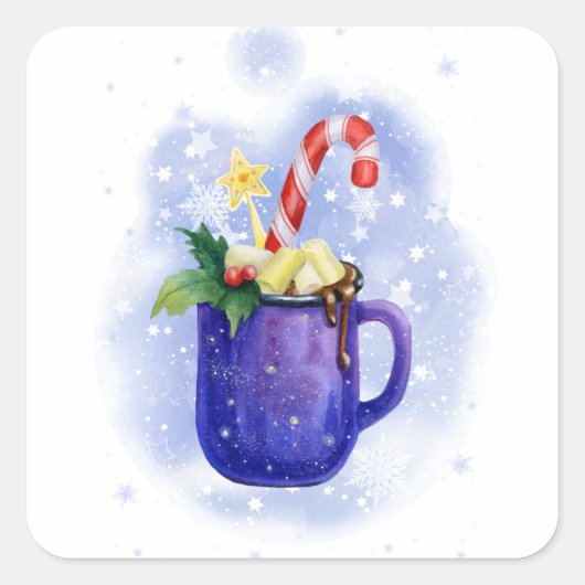Hot Chocolade en Candy Cane mag Vierkante Sticker (Voorkant)