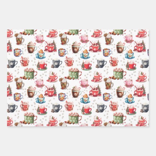 Hot Chocolade Kerst Wrapping papier Set van 3 Inpakpapier Vel (Voorkant)