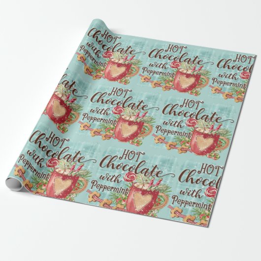 Hot Chocolade met Peppermint-kerstmis Cadeaupapier (Uitgerold)