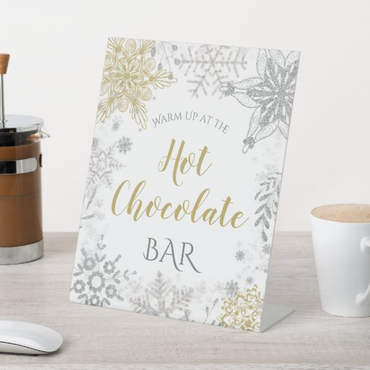 Hot Chocolade Winter Wonderland Silver Gold Reclamebord Met Voetstuk (Insitu)