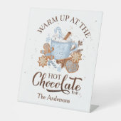 Hot Chocolate Bar Blauw Bruin Kerstmis Familienaam Reclamebord Met Voetstuk (Voorkant)