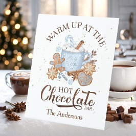 Hot Chocolate Bar Blauw Bruin Kerstmis Familienaam Reclamebord Met Voetstuk