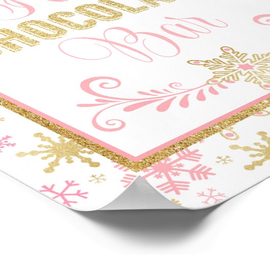 Hot Chocolate Bar-Poster - Roze goudsnowflakes Poster (Hoek)