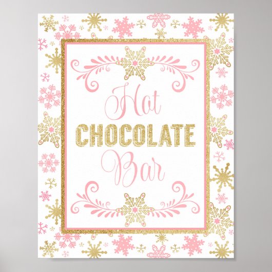 Hot Chocolate Bar-Poster - Roze goudsnowflakes Poster (Voorkant)