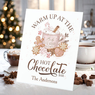 Hot Chocolate Bar Roze Kerstmis Familienaam Reclamebord Met Voetstuk