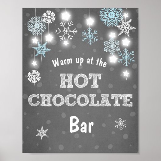 Hot Chocolate Bar Sign Blue sneeuwvlokken Rustisch Poster (Voorkant)